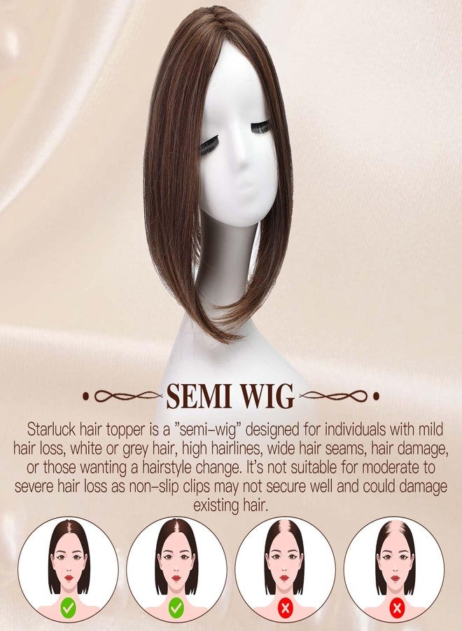 starluck 14-Inch Chestnut Brown & Honey Blonde Topper – Synthetic Hairpiece, Swiss Base with 3 Clips – Ideal for Thinning or Grey Hair, Women’s Wiglet for Volume & Coverage - Image 5